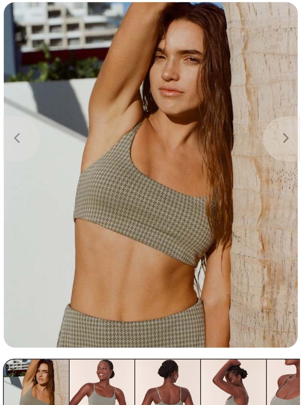 Andie Swim Maui bikini top wide band cheeky bottom sea green houndstooth S NWT